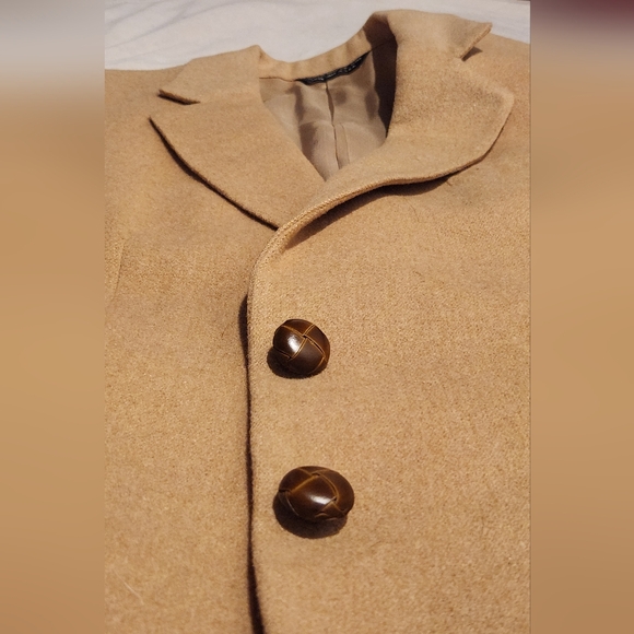 Vintage Camel Hair Tan Structured Blazer Oversized Womens S Quiet Luxury Neutral - Picture 7 of 11